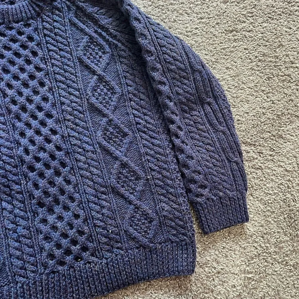 Vintage An Tuirne Ireland Sweater Wool Cable Knit Fisherman Chunky Blue Size L